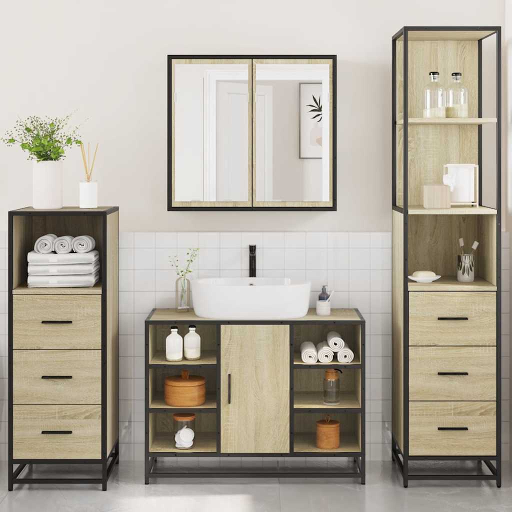 vidaXL 4 Piece Bathroom Furniture Set Sonoma Oak Engineered Wood 4