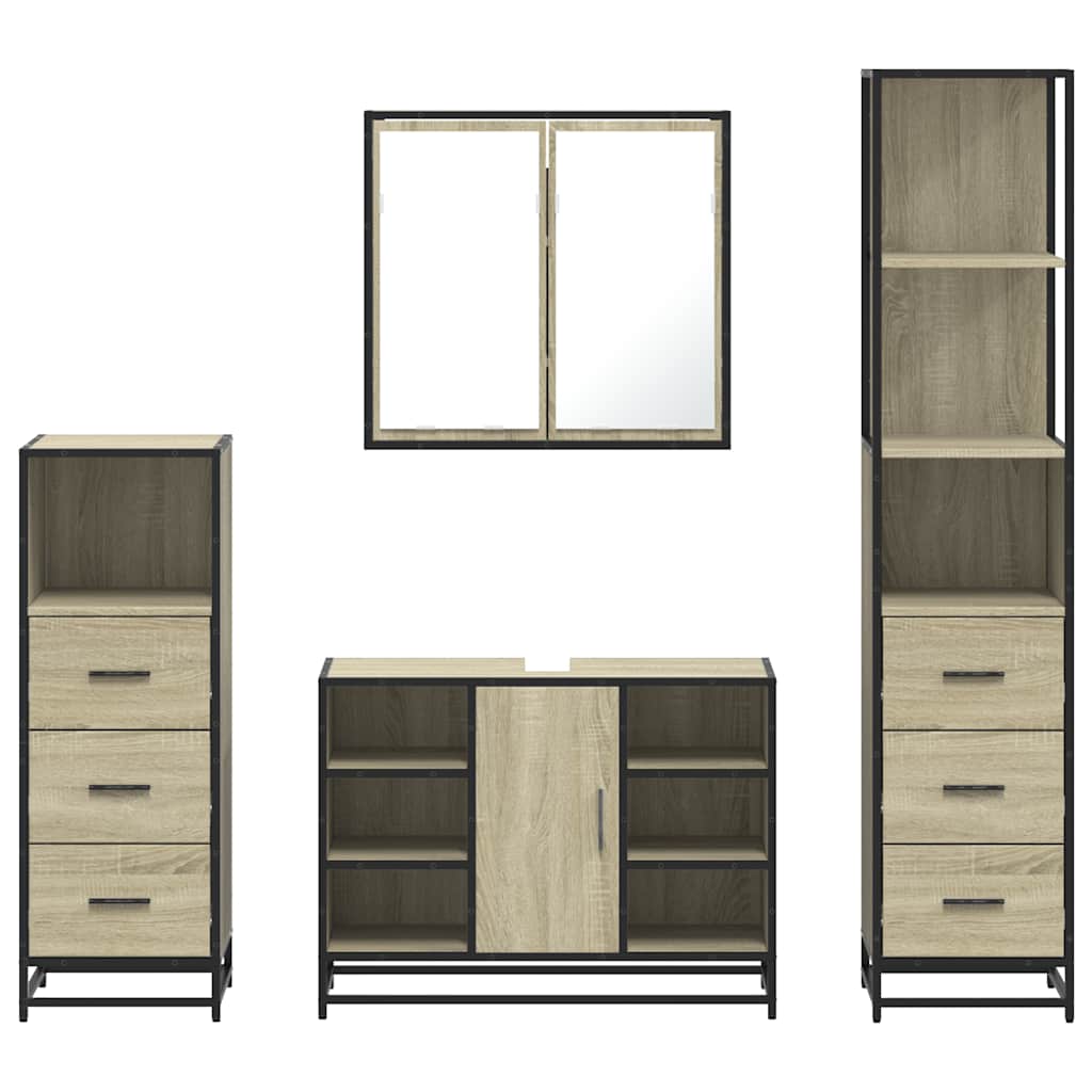 vidaXL 4 Piece Bathroom Furniture Set Sonoma Oak Engineered Wood 5