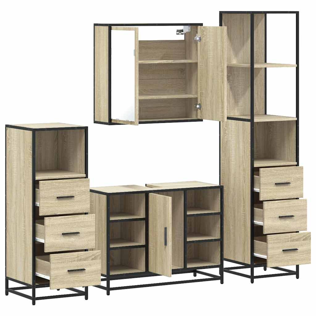 vidaXL 4 Piece Bathroom Furniture Set Sonoma Oak Engineered Wood 6