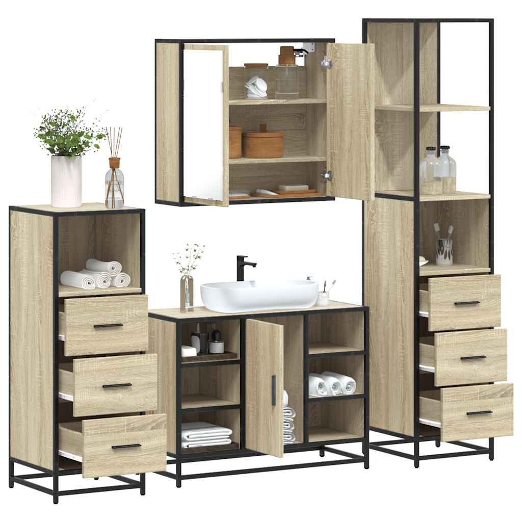 vidaXL 4 Piece Bathroom Furniture Set Sonoma Oak Engineered Wood 1