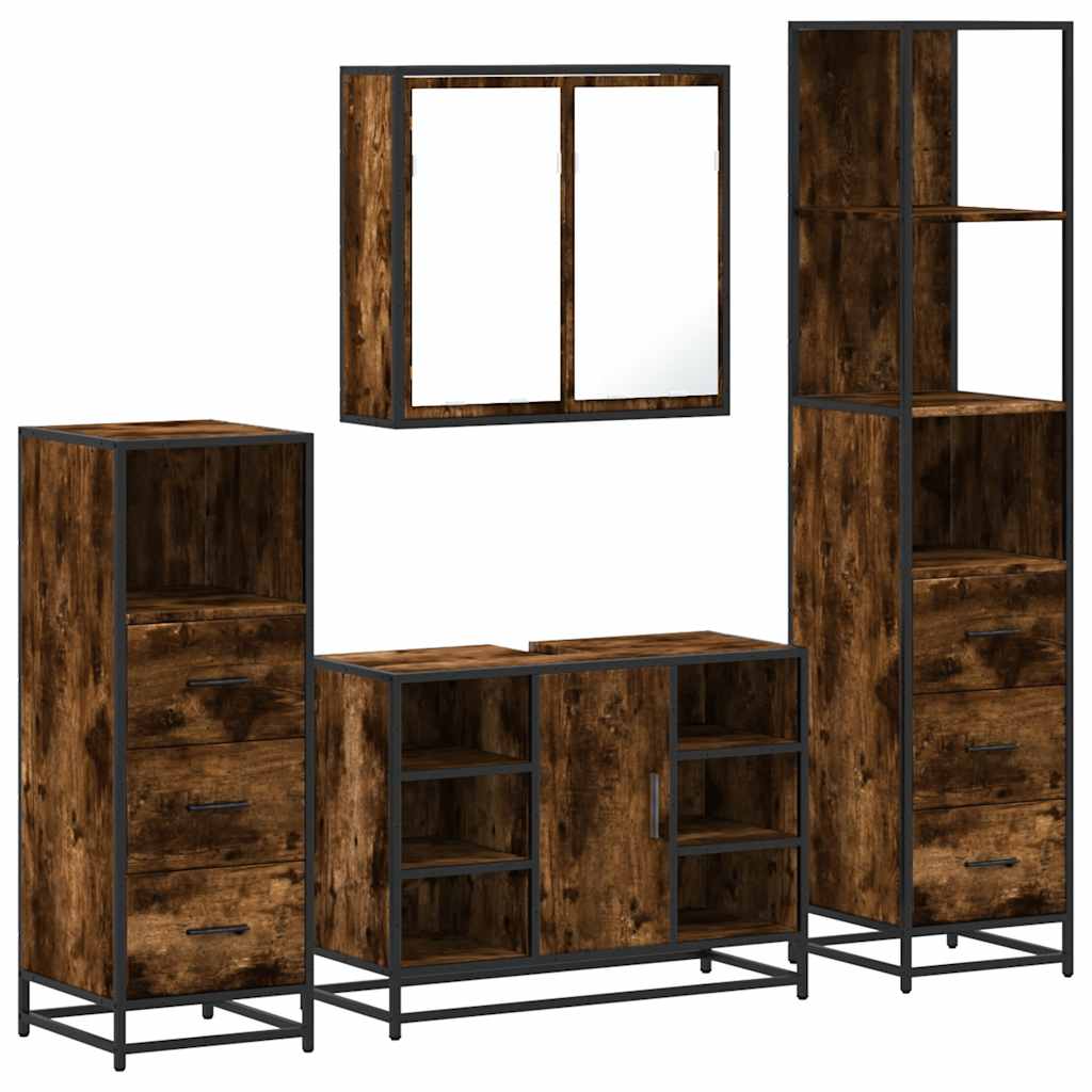 vidaXL 4 Piece Bathroom Furniture Set Smoked Oak Engineered Wood 2
