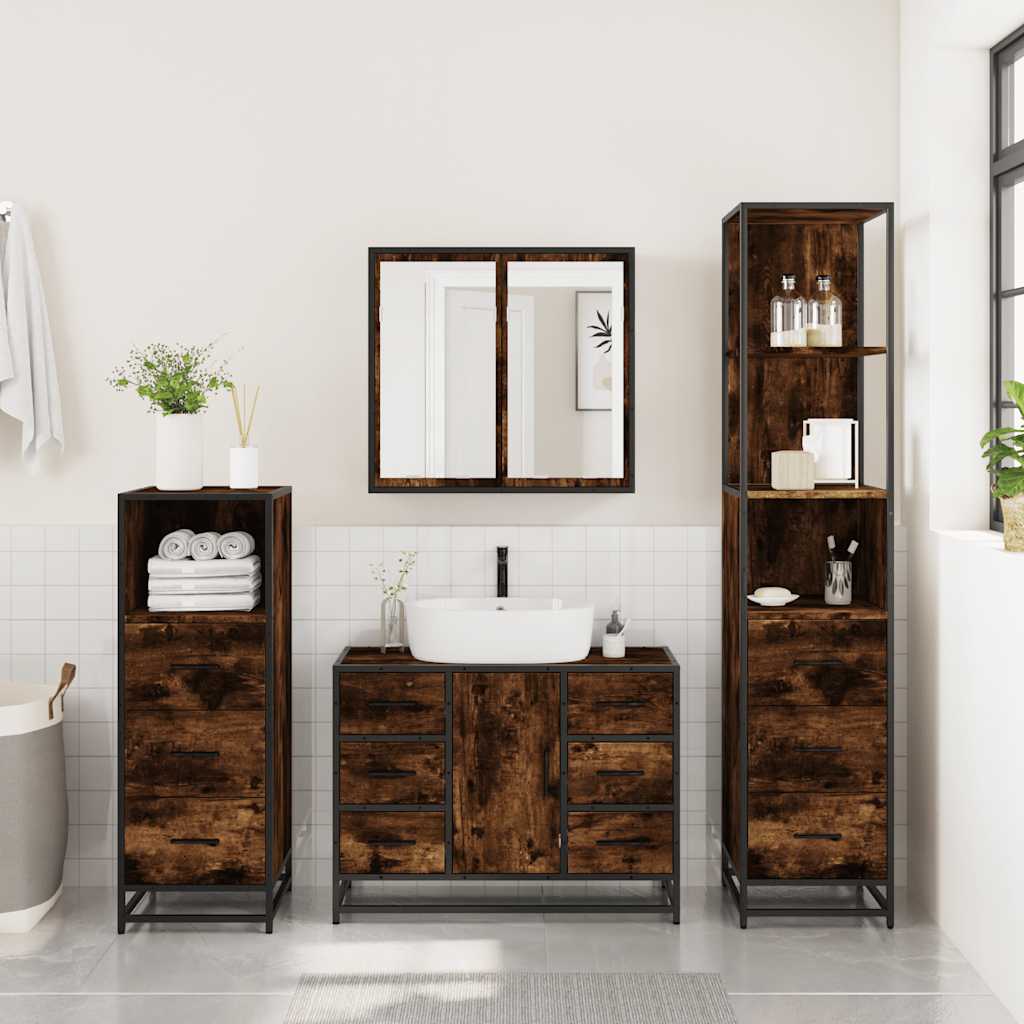 vidaXL 4 Piece Bathroom Furniture Set Smoked Oak Engineered Wood 3