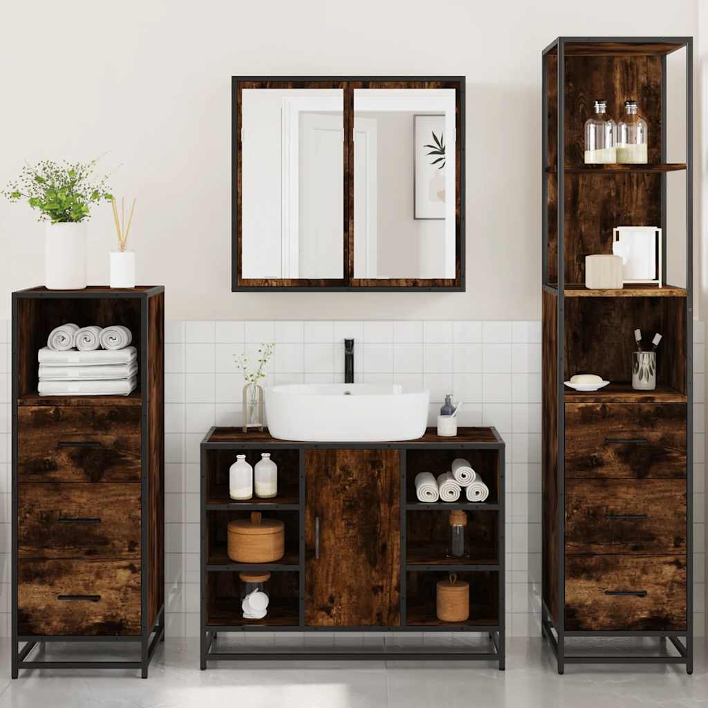 vidaXL 4 Piece Bathroom Furniture Set Smoked Oak Engineered Wood 4