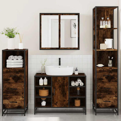 vidaXL 4 Piece Bathroom Furniture Set Smoked Oak Engineered Wood 4