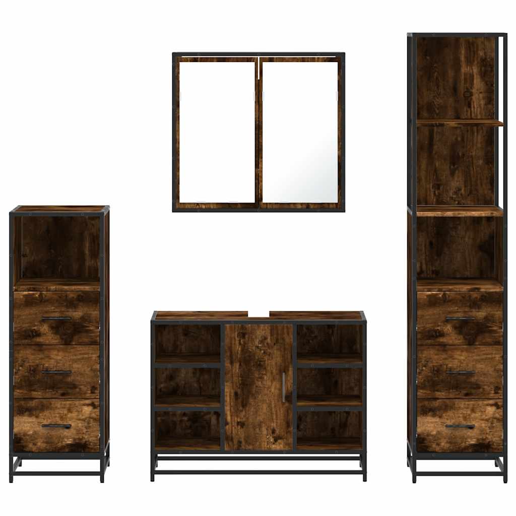vidaXL 4 Piece Bathroom Furniture Set Smoked Oak Engineered Wood 5