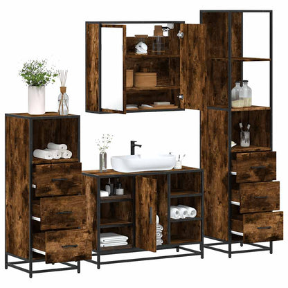 vidaXL 4 Piece Bathroom Furniture Set Smoked Oak Engineered Wood 1