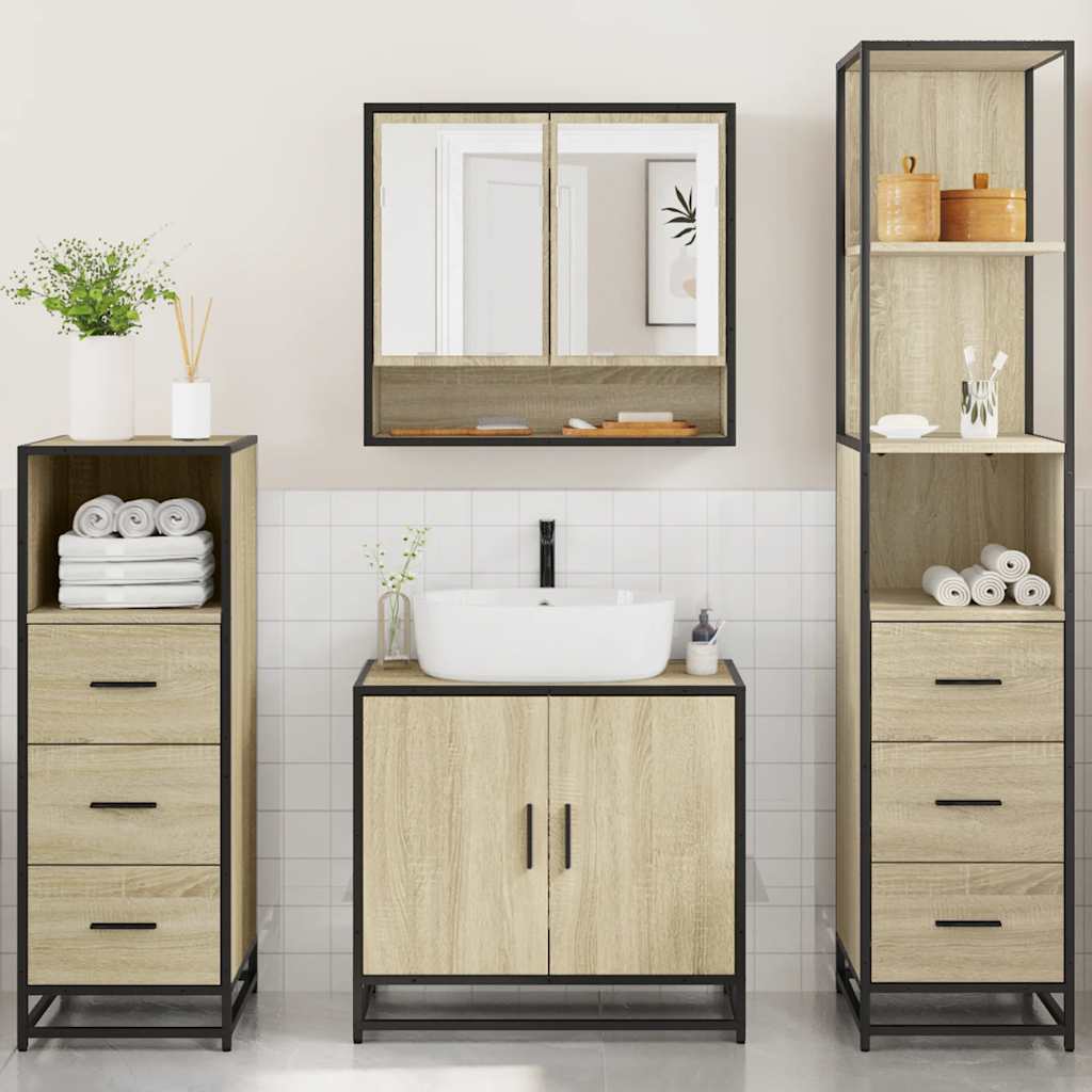 vidaXL 4 Piece Bathroom Furniture Set Sonoma Oak Engineered Wood 4