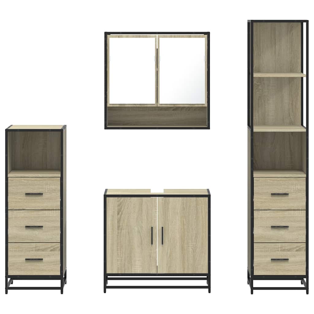vidaXL 4 Piece Bathroom Furniture Set Sonoma Oak Engineered Wood 5