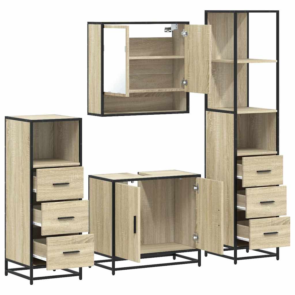 vidaXL 4 Piece Bathroom Furniture Set Sonoma Oak Engineered Wood 6