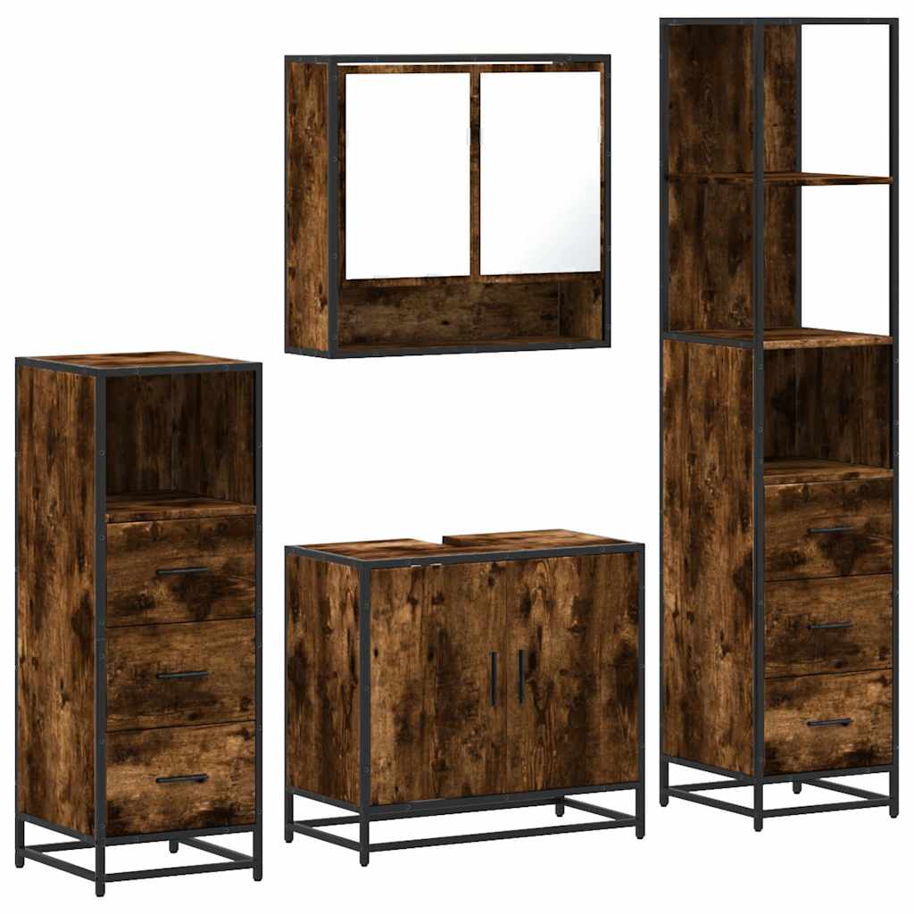 vidaXL 4 Piece Bathroom Furniture Set Smoked Oak Engineered Wood 2
