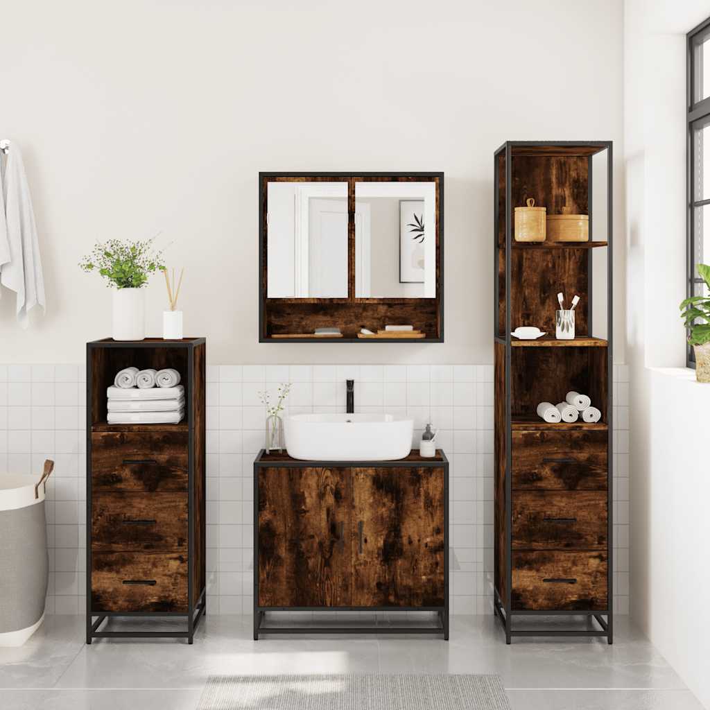 vidaXL 4 Piece Bathroom Furniture Set Smoked Oak Engineered Wood 3