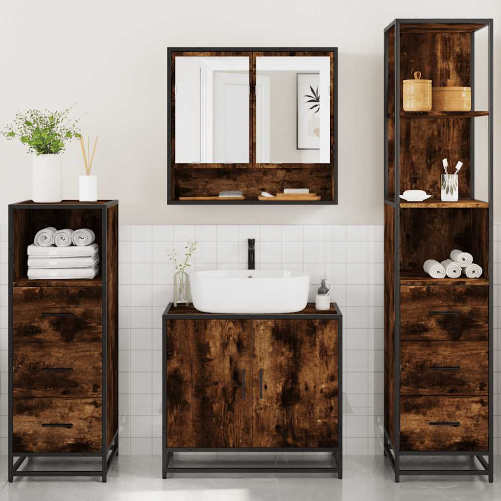 vidaXL 4 Piece Bathroom Furniture Set Smoked Oak Engineered Wood 4