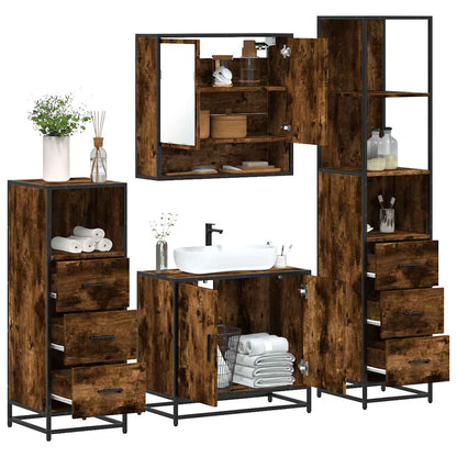 vidaXL 4 Piece Bathroom Furniture Set Smoked Oak Engineered Wood 1
