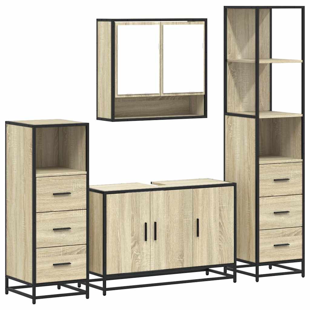 vidaXL 4 Piece Bathroom Furniture Set Sonoma Oak Engineered Wood 2