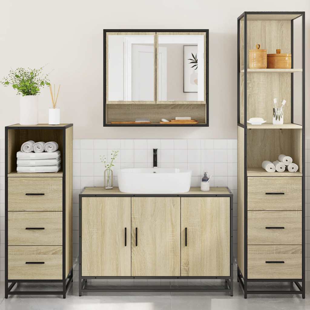 vidaXL 4 Piece Bathroom Furniture Set Sonoma Oak Engineered Wood 3