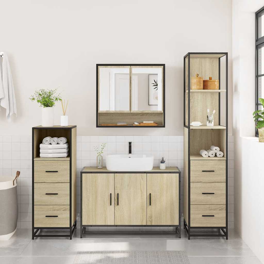 vidaXL 4 Piece Bathroom Furniture Set Sonoma Oak Engineered Wood 4