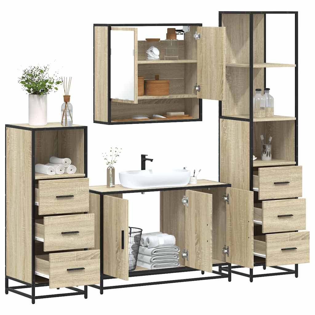 vidaXL 4 Piece Bathroom Furniture Set Sonoma Oak Engineered Wood 1