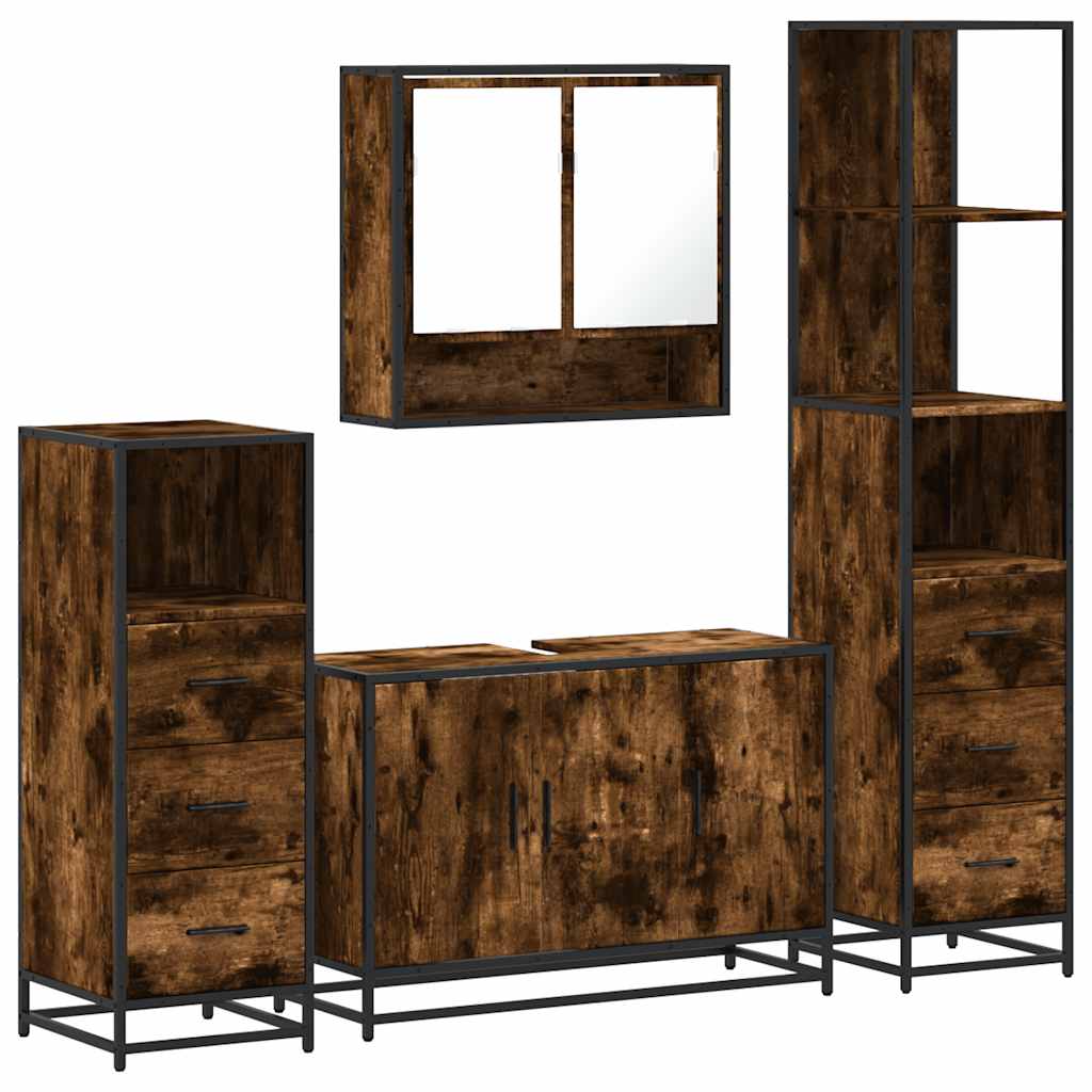 vidaXL 4 Piece Bathroom Furniture Set Smoked Oak Engineered Wood 2