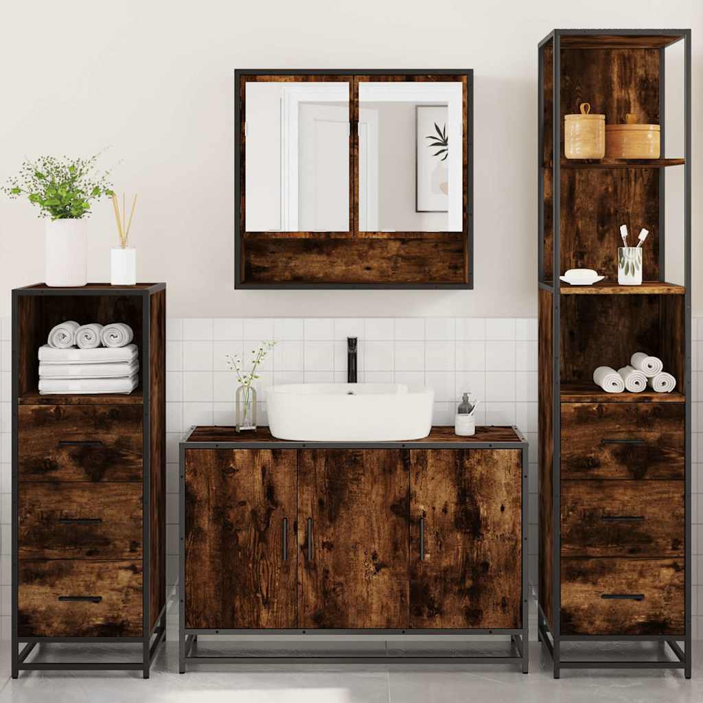 vidaXL 4 Piece Bathroom Furniture Set Smoked Oak Engineered Wood 3