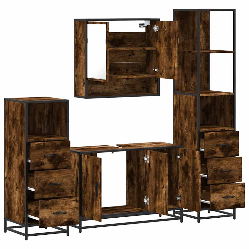 vidaXL 4 Piece Bathroom Furniture Set Smoked Oak Engineered Wood 6