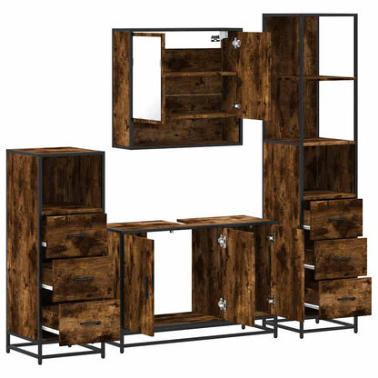 vidaXL 4 Piece Bathroom Furniture Set Smoked Oak Engineered Wood 6