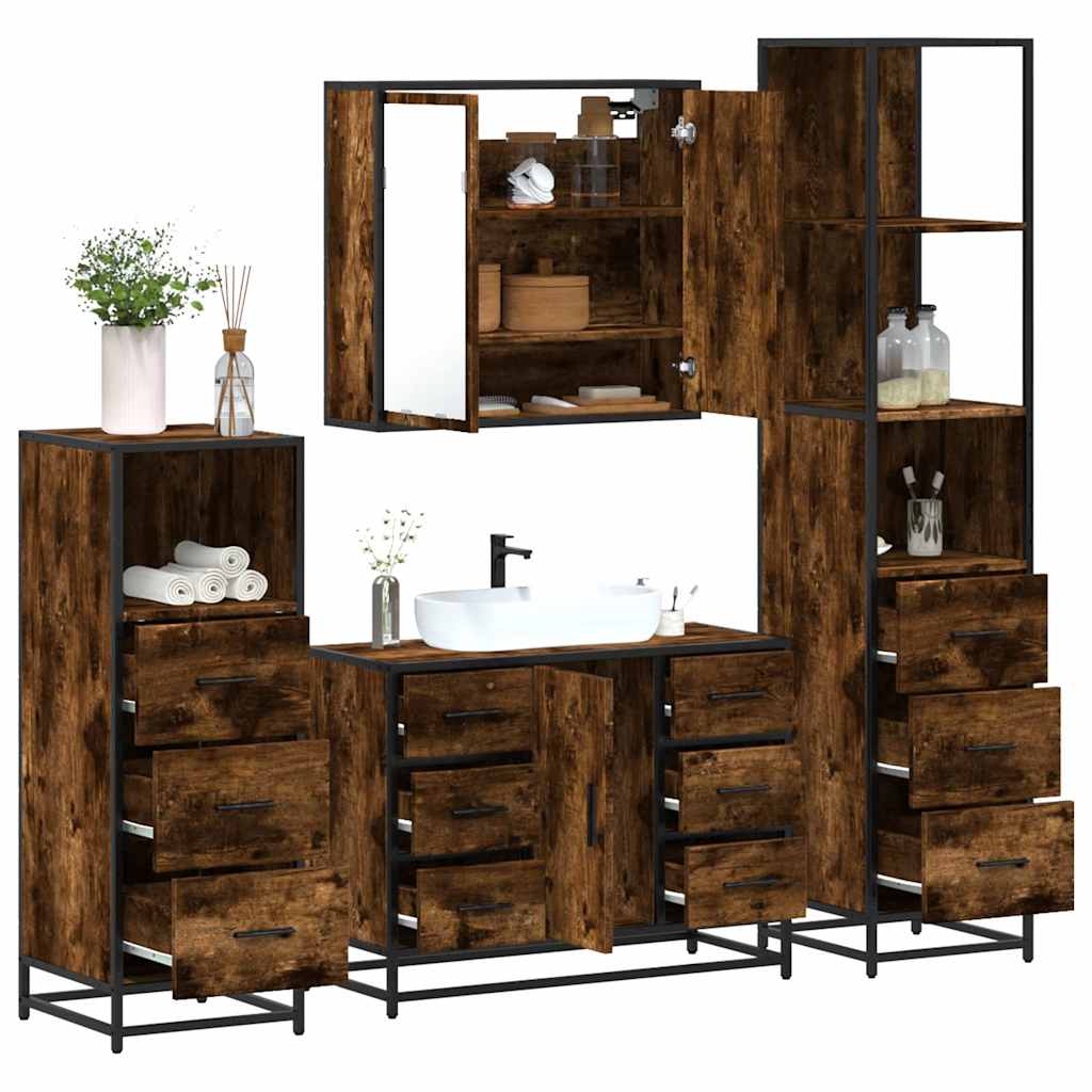 vidaXL 4 Piece Bathroom Furniture Set Smoked Oak Engineered Wood 1