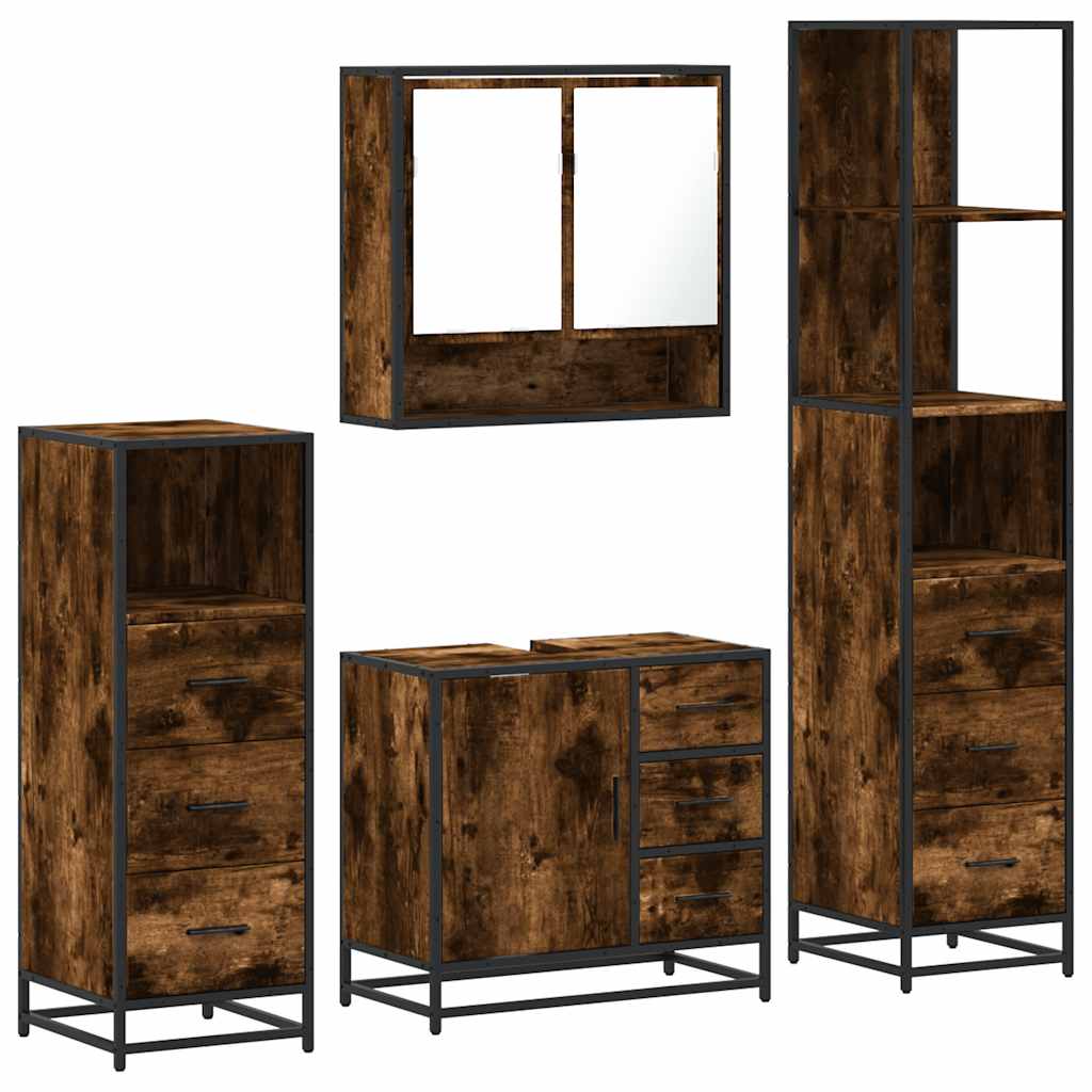 vidaXL 4 Piece Bathroom Furniture Set Smoked Oak Engineered Wood 2