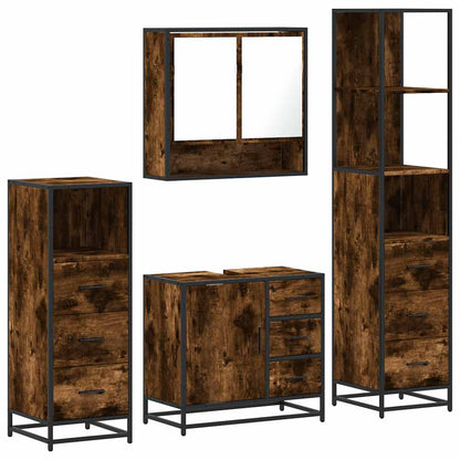 vidaXL 4 Piece Bathroom Furniture Set Smoked Oak Engineered Wood 2