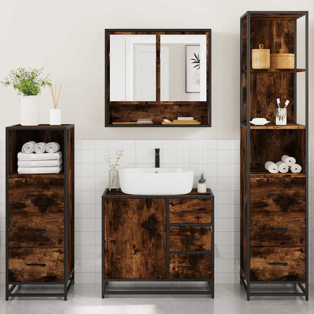 vidaXL 4 Piece Bathroom Furniture Set Smoked Oak Engineered Wood 3