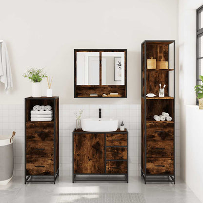 vidaXL 4 Piece Bathroom Furniture Set Smoked Oak Engineered Wood 4