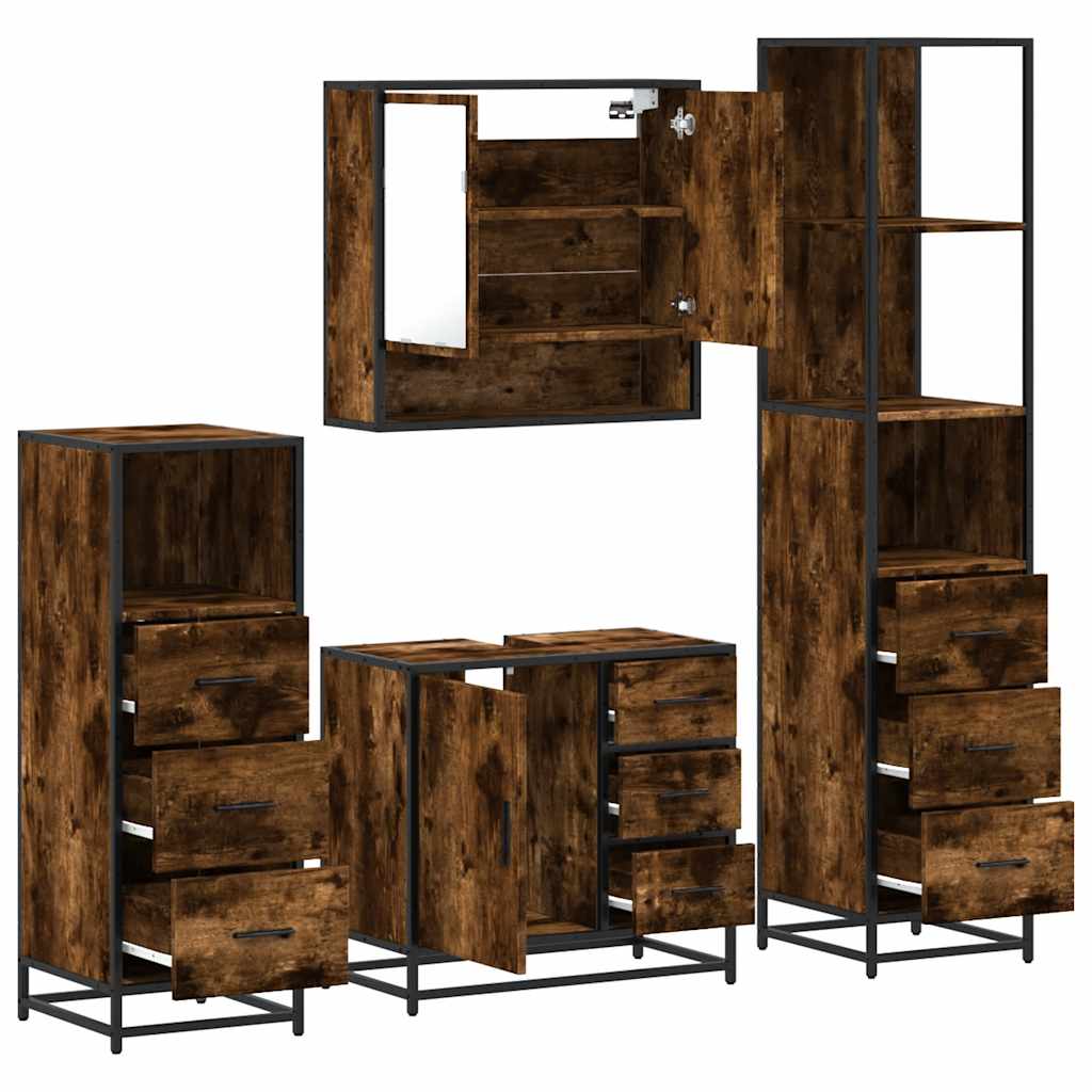 vidaXL 4 Piece Bathroom Furniture Set Smoked Oak Engineered Wood 6