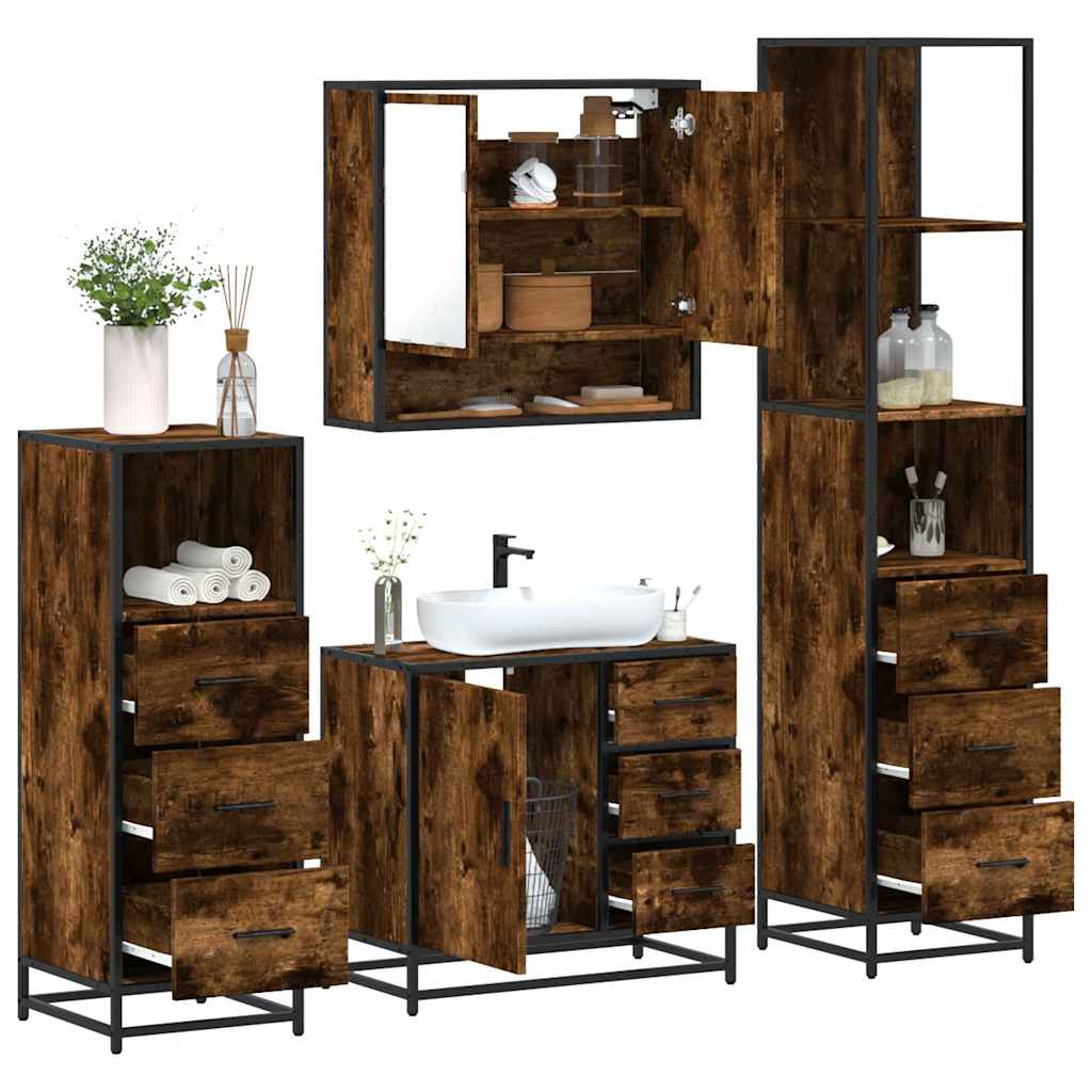 vidaXL 4 Piece Bathroom Furniture Set Smoked Oak Engineered Wood 1