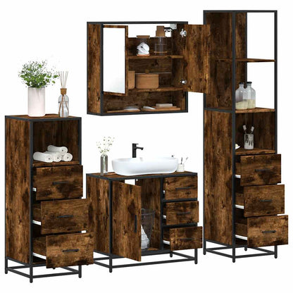 vidaXL 4 Piece Bathroom Furniture Set Smoked Oak Engineered Wood 1
