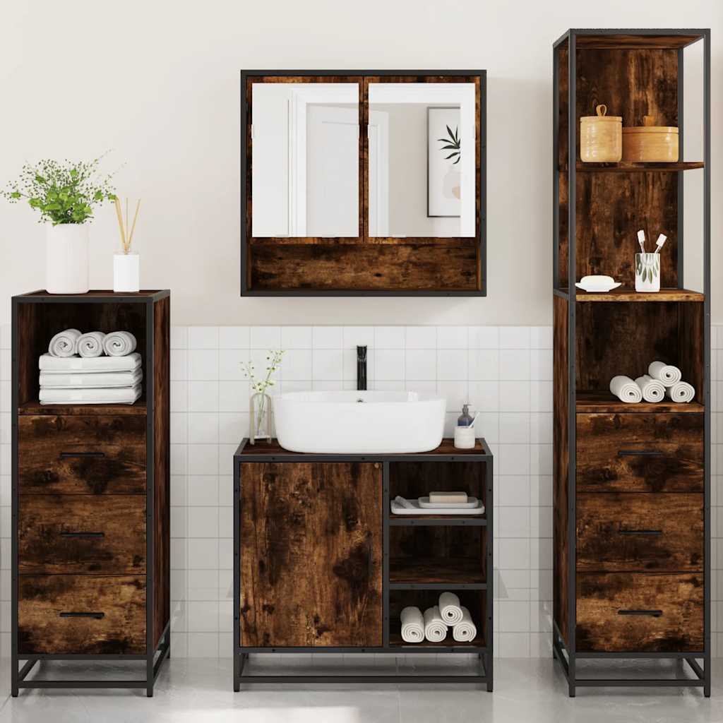 vidaXL 4 Piece Bathroom Furniture Set Smoked Oak Engineered Wood 3