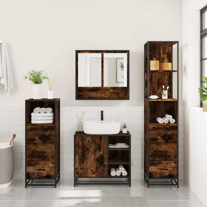 vidaXL 4 Piece Bathroom Furniture Set Smoked Oak Engineered Wood 4