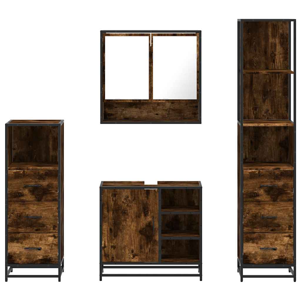 vidaXL 4 Piece Bathroom Furniture Set Smoked Oak Engineered Wood 5