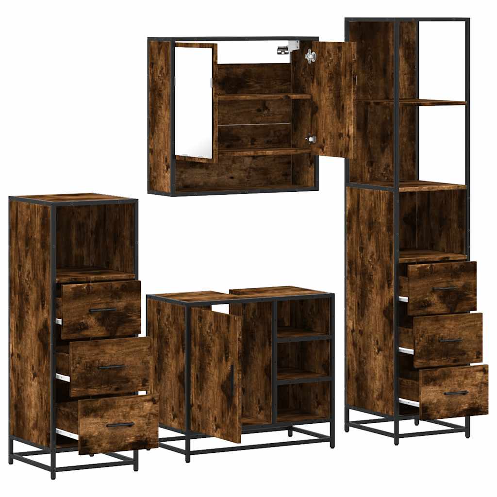 vidaXL 4 Piece Bathroom Furniture Set Smoked Oak Engineered Wood 6