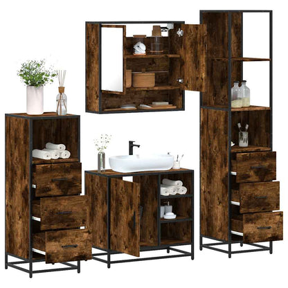 vidaXL 4 Piece Bathroom Furniture Set Smoked Oak Engineered Wood 1