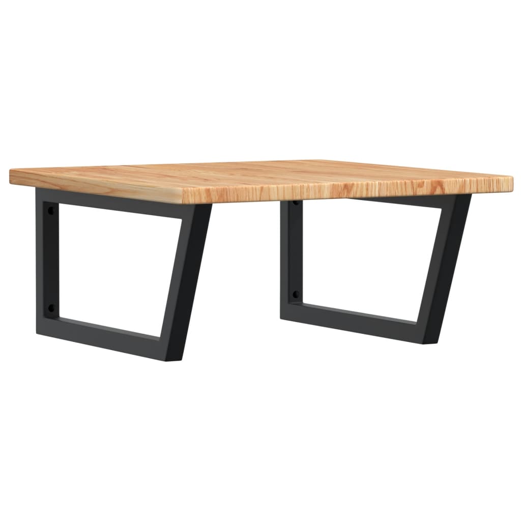 Basin Shelf Wall Mounted Steel and Solid Wood Oak Trapezium Width 60 cm Light brown and black