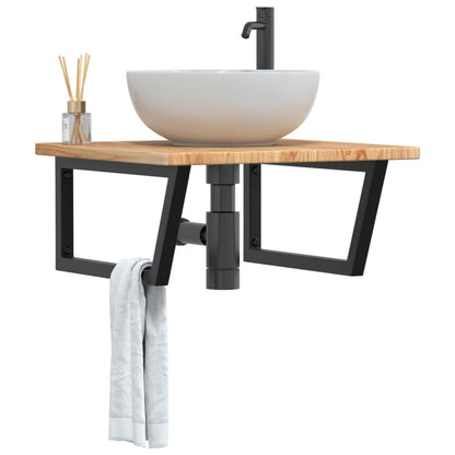 Basin Shelf Wall Mounted Steel and Solid Wood Oak Trapezium Width 60 cm Light brown and black