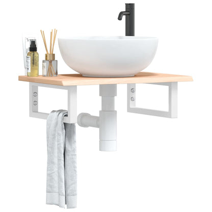 Basin Shelf Wall Mounted Steel and Solid Wood Oak Rectangular Depth 40 cm Brown and white 60 cm
