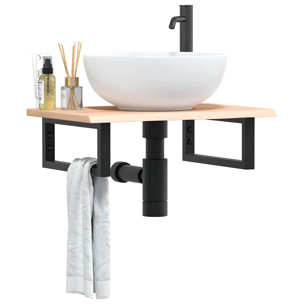 Basin Shelf Wall Mounted Steel and Solid Wood Oak Rectangular Depth 40 cm Brown and black 60 cm