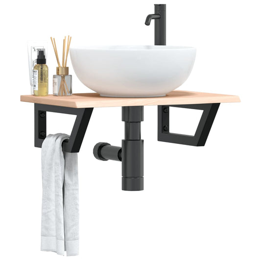 Basin Shelf Wall Mounted Steel and Solid Wood Oak Trapezium Depth 40 cm Brown and black 60 cm