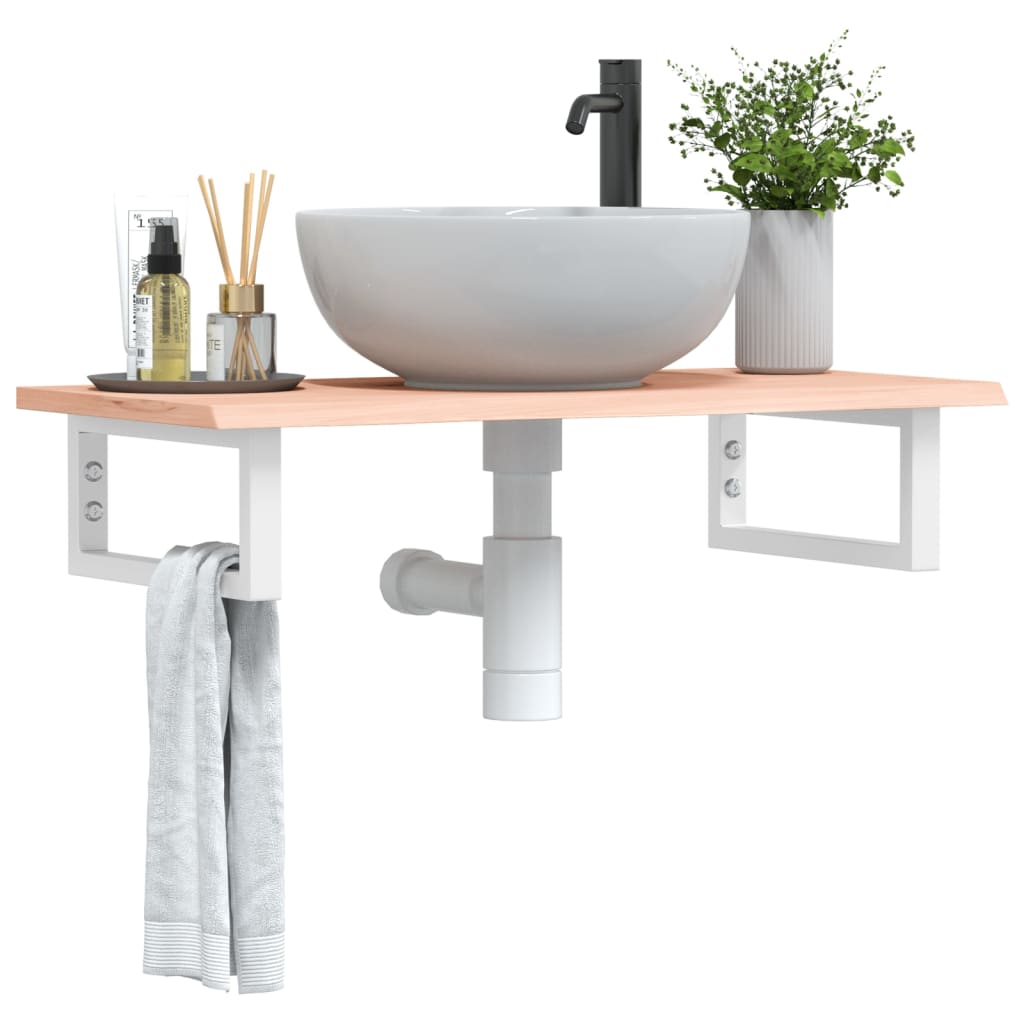 Basin Shelf Wall Mounted Steel and Solid Wood Oak Rectangular Depth 40 cm Brown and white 80 cm