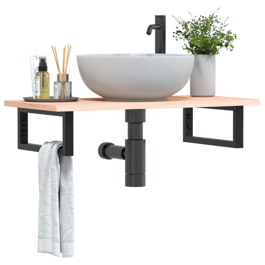 Basin Shelf Wall Mounted Steel and Solid Wood Oak Rectangular Depth 40 cm Brown and black 80 cm
