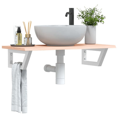 Basin Shelf Wall Mounted Steel and Solid Wood Oak Trapezium Depth 40 cm Brown and white 80 cm