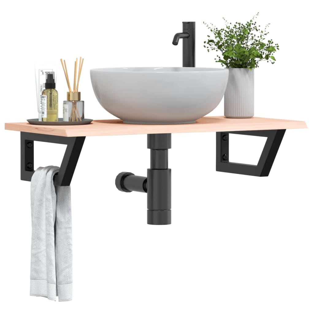 Basin Shelf Wall Mounted Steel and Solid Wood Oak Trapezium Depth 40 cm Brown and black 80 cm