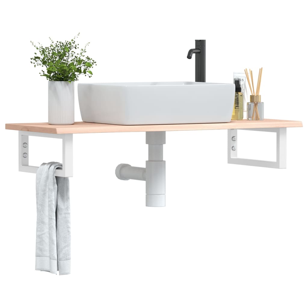 Basin Shelf Wall Mounted Steel and Solid Wood Oak Rectangular Depth 40 cm Brown and white 100 cm