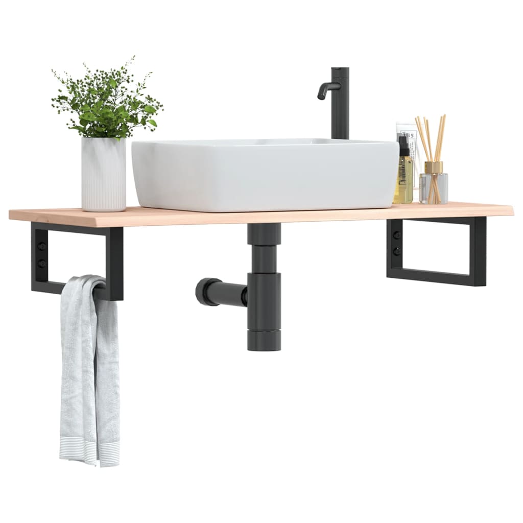 Basin Shelf Wall Mounted Steel and Solid Wood Oak Rectangular Depth 40 cm Brown and black 100 cm