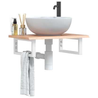Basin Shelf Wall Mounted Steel and Solid Wood Oak Rectangular Depth 40 cm Light brown and white 60 cm